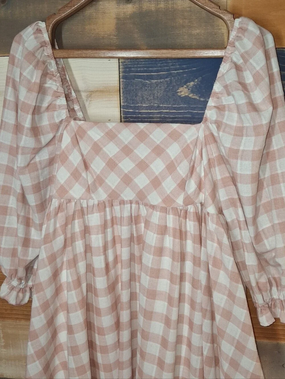 Storia Square Neck Gingham Minidress NWT M Rose/White